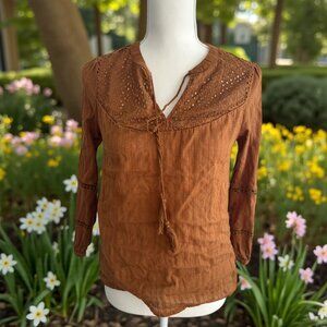 LUCKY BRAND Womens Brown Peasant Top Size XS